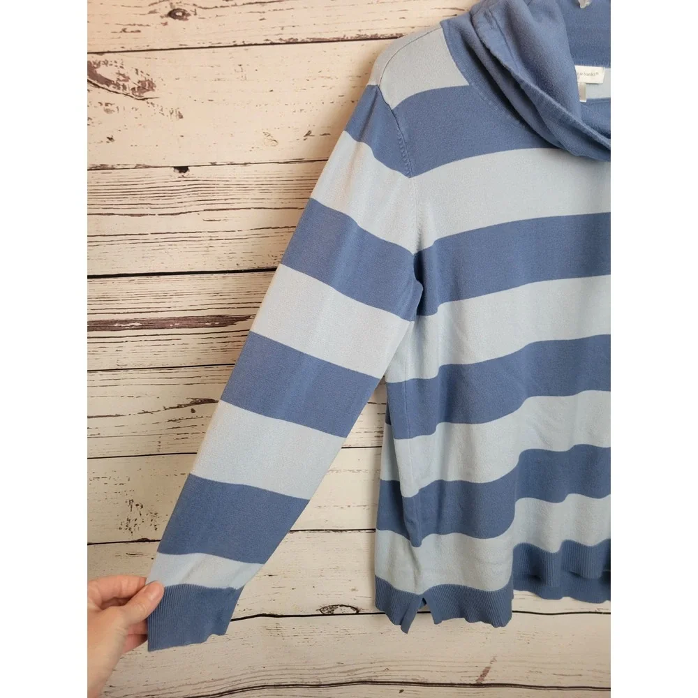 Christopher & Banks Sweater Cowl Neck Striped Pullover Coastal Blue White XL